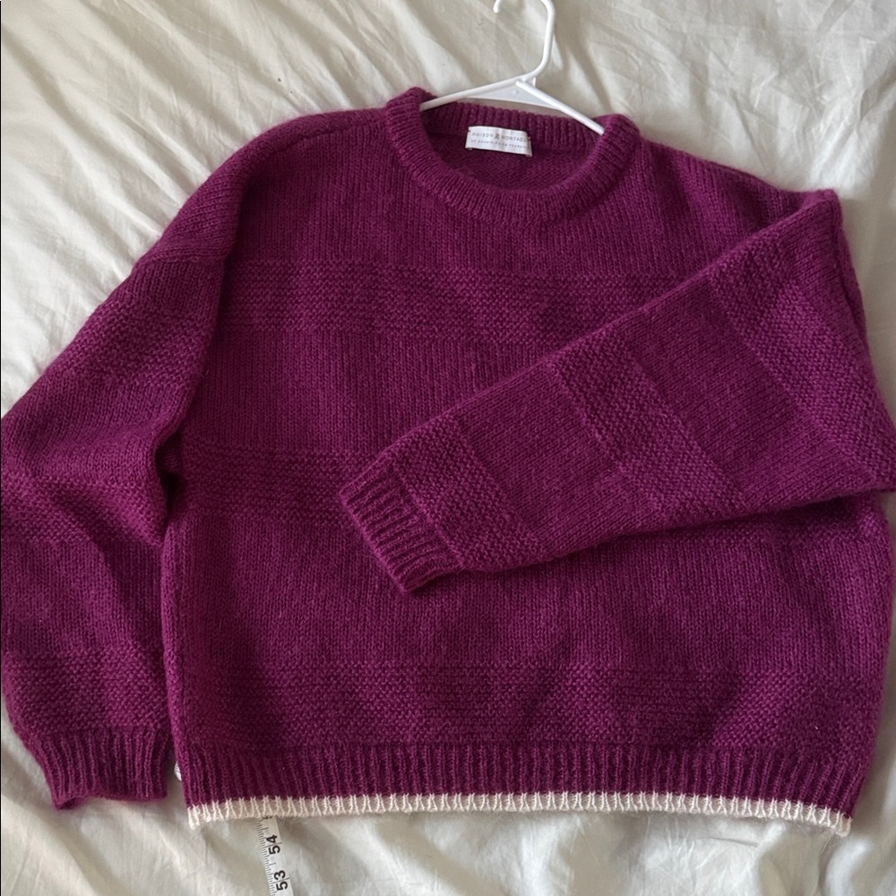 Maison Montagut Mohair Fancy Stitch Crew Neck Sweater in Berry/Magenta